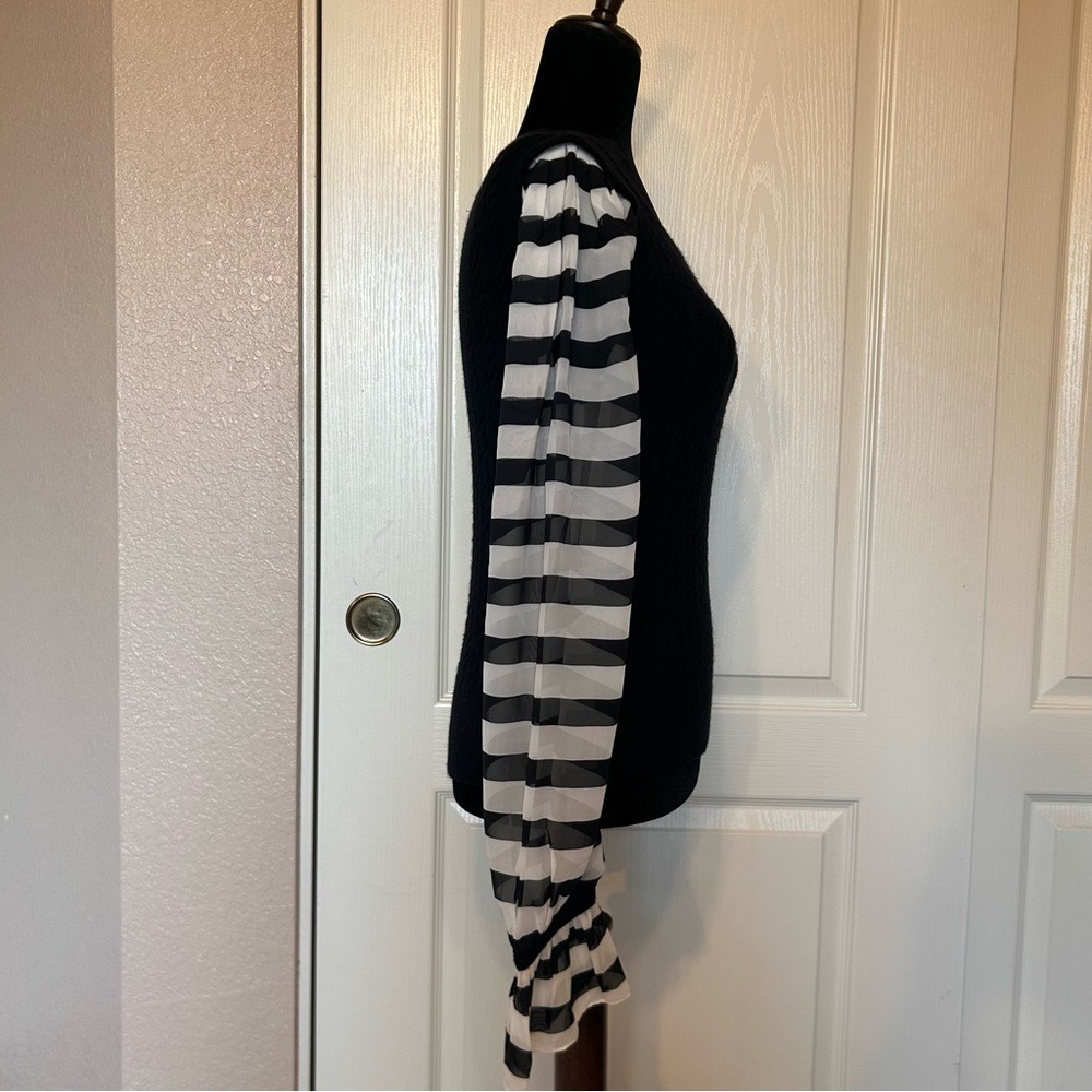 Maeve by Anthropologie Black Cable Knit Sweater with Sheer Sleeves Size Small - Picture 3 of 5